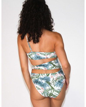 Tropicana One-Piece Swim suit, vibrant color, leaf print, adjustable
